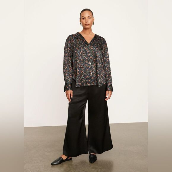 Vince Tops - Vince Pomegranate Relaxed Long Sleeve Blouse Satin Black XXL